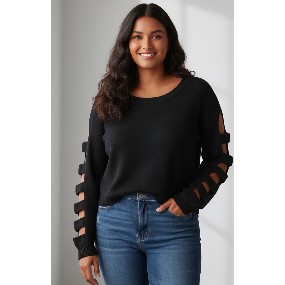 Eloquii Black Cut Out King Sleeve Sweater